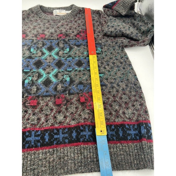 Vintage Made In USA London Fog Crewneck Sweater L-Tall Geometric Blue Pink Gray - Picture 5 of 5